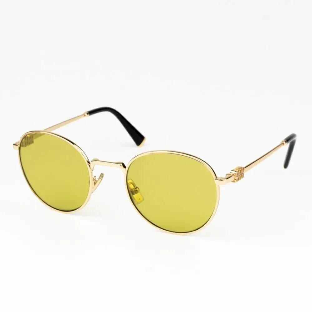 NEW Miu Miu MU55ZS 5AK07O Gold Olive Green Round Unisex Sunglasses 0MU 55ZS